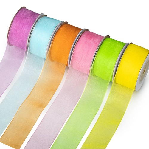 6 Spools Ribbon Sheer Chiffon Ribbon Gift Wrapping Ribbon Summer Ribbon Organ...