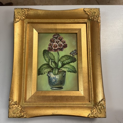 Robert Grace Cineraria Flower Oil Painting Ornate Gold Frames 11.5"x9" - Picture 6 of 7