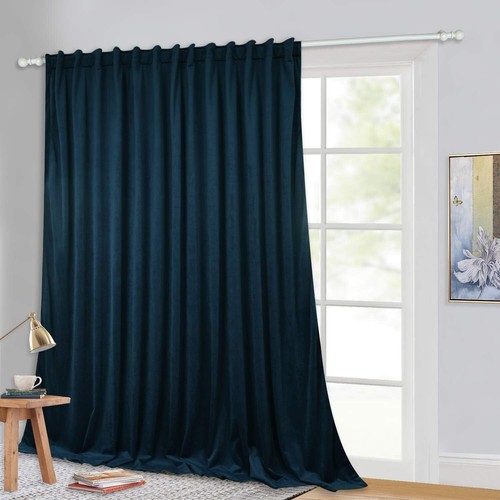 Elegant Thermal Insulated Velvet Sliding Door Curtain - Navy Blue 100"W x 102"L - Picture 3 of 9