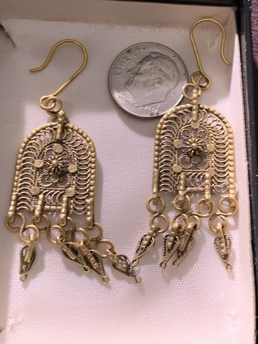 Jemenit Israel Vergoldet Sterling Silber Filigran Bogen Ohrringe Vintage - Bild 2 von 5