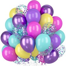 Ballons Violet Rose Bleu Jaune 60pcs Latex Ballons Rose Bleu Jaune avec Confe...