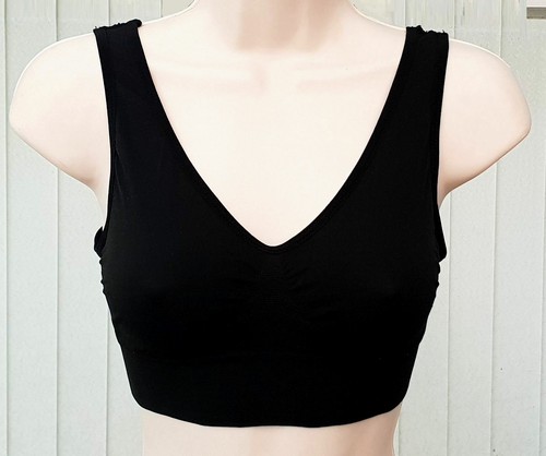 Damen Komfort BH V-Ausschnitt nahtlos gerippt Band weiß schwarz nude Größe 8-18 S M L - Bild 6 von 8