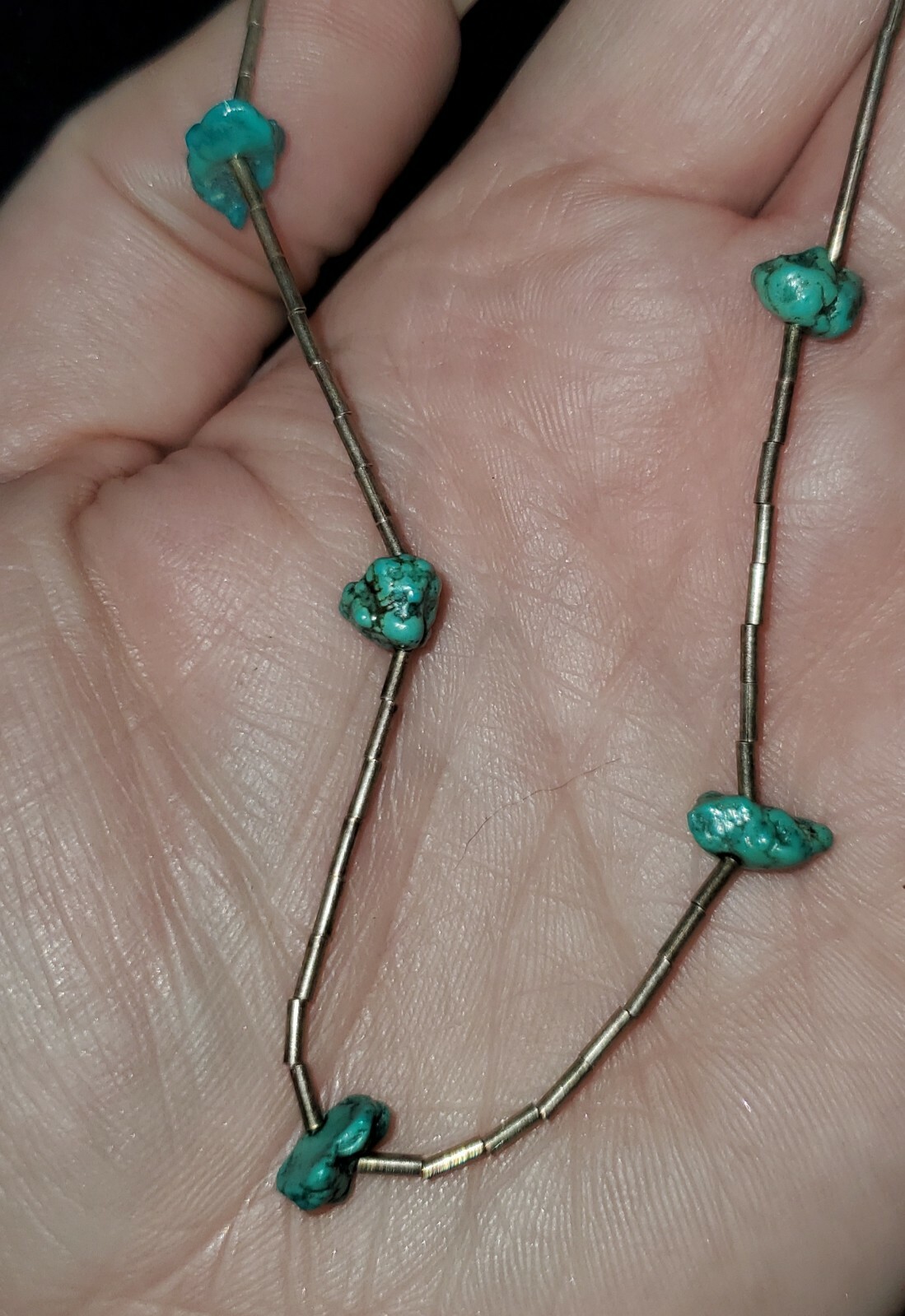 Native American Liquid Silver tiny Turquoise Nugg… - image 2
