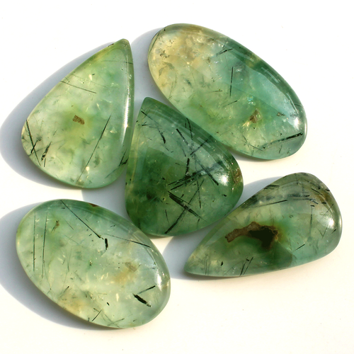 5 Pcs Natural Tourmaline Rutilated Prehnite 33mm-43.8mm Cabochon Loose Gemstones - Picture 6 of 14
