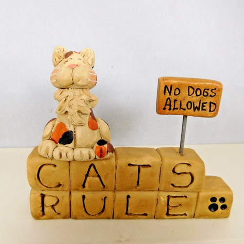 Cats Rule No Dogs Allowed - New resin block with cat & sign-Blossom Bucket#26763 - Picture 2 of 6
