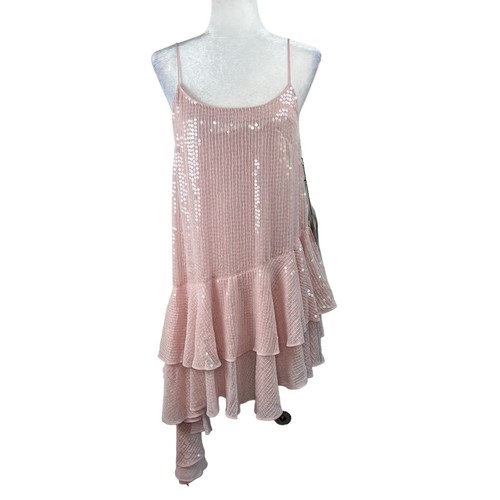 Mac Duggal Rosa Pailletten Rüschen Asymmetrisch Ärmellos Cocktail Minikleid 0 Neu - Bild 2 von 16