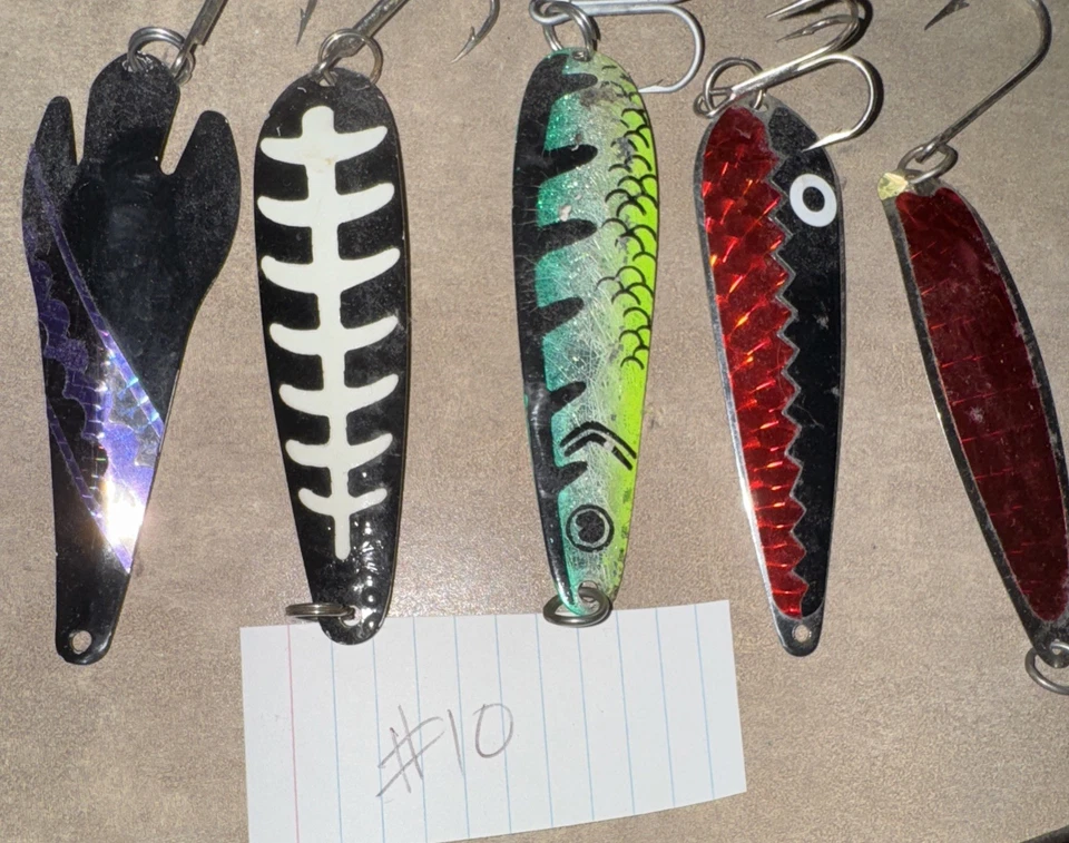"Lote-5 cucharas de arrastre vintage surtidas de 4"" salmón trucha Walleye lucio del norte 10" Foto 3 de 4