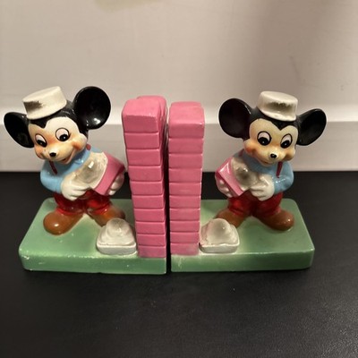 Walt Disney Productions Mickey Mouse Bookends Bricklayer Mason WD-19 RARE