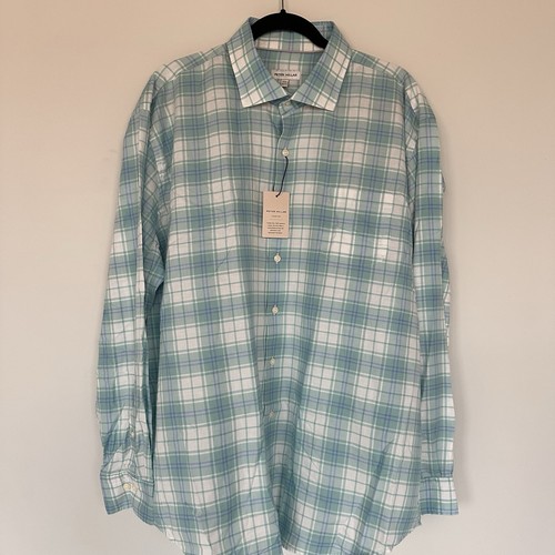 camicia peter millar uomo XXL plaid verde acqua bianco 100% cotone manica lunga - Foto 2 di 9