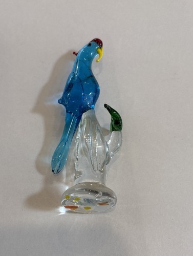 VTG Art Glass Parrot Figurine Blown Glass On Perch MCM Murano Style Tropical - Picture 8 of 12