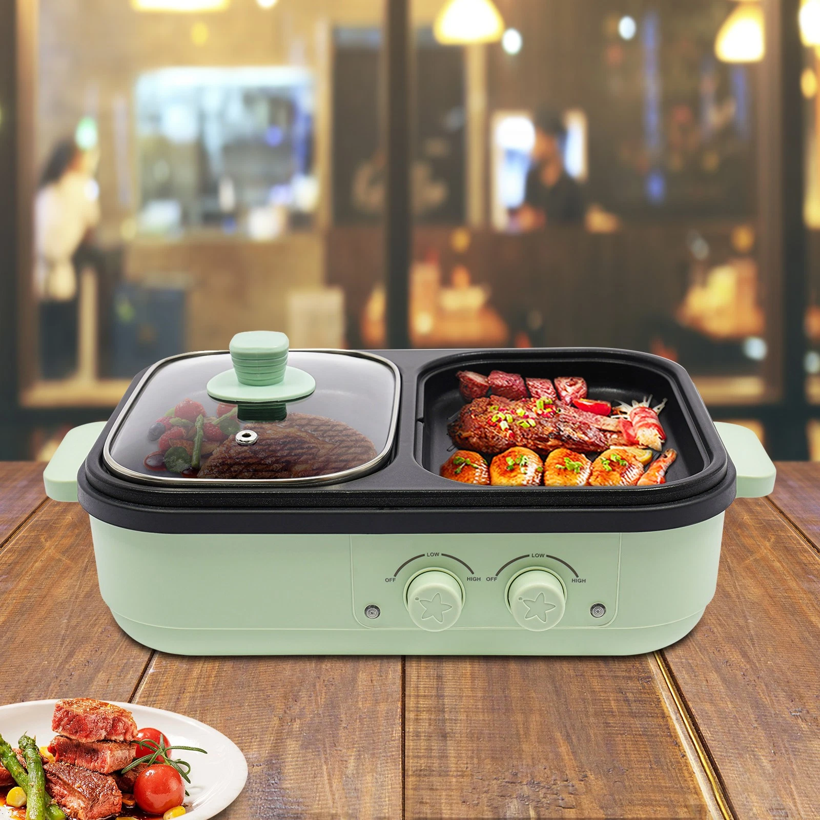 Electric Hot Pot With Grill Area, Multi-purpose Hot Pot, 2-In-1 Electric Hot Pot