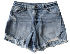 Sincerely Jules Women Distressed Denim Short Blue High Rise Frayed Hem Size 5/27