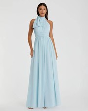 NWT IEENA Mac Duggal Powder Blue High Neck Bow Halter Chiffon Maxi Gown Dress 10
