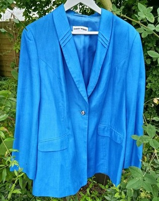 GERRY WEBER Sommer-Leinen-Blazer, 46, blau Ein-Knopf Langarm