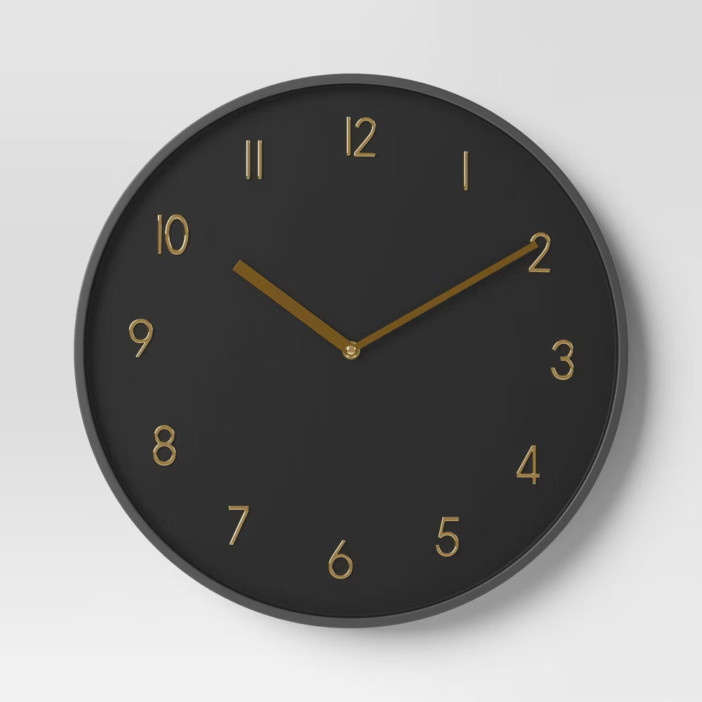 16" Luxe Wall Clock Black/Brass - Threshold: Sleek Round Design for Home