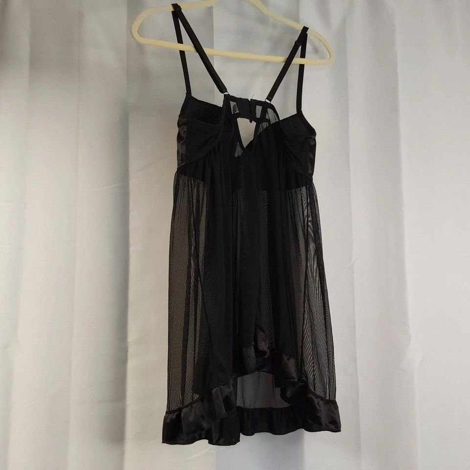 Lencería babydoll negra transparente con aros para mujer camisón XL/2XL gótico nocturno Foto 4 de 4