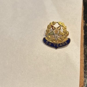Pin VTG Order of the Eastern Star 50 Yr. Membership in Gold Tone Metal & Enamel
