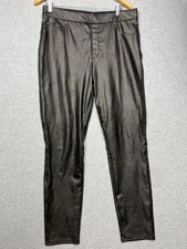 Spanx Faux Leather Pull On Leggings Pants Womens Xl Stretchy Baddie Biker Brown
