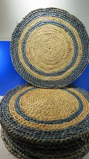 Round Table Raffia Placemats Set 8 Variation color Blues 14" diam