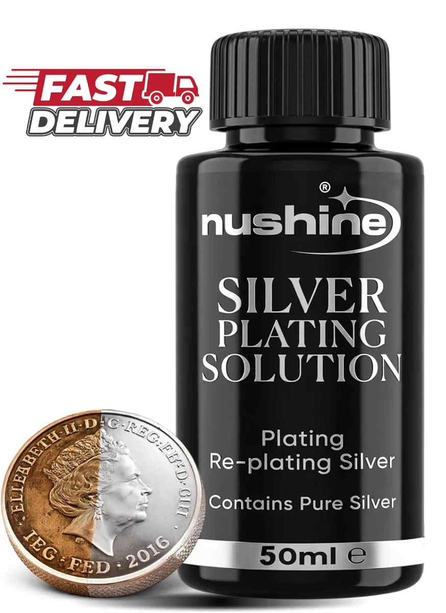 Nushine Silver Plating Solution 50ml permanently plate PURE SILVER onto worn....