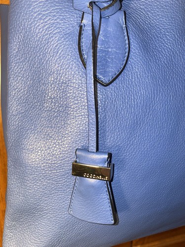 COCCINELLE Large Blue Genuine Pebbled Leather Suede Tote Shoulder Handbag READ - Picture 3 of 21