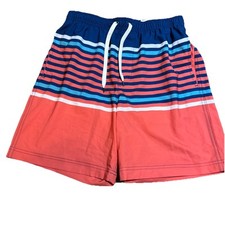 Sonoma Goods For Life Man  s 7  Inseam Swim Trunks Navy Orange Stripe Size S