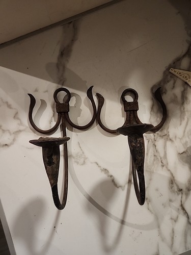 Iron 10" Tall Candle Holder Wall Sconce Set of 2 Vintage Pair Patina - Picture 10 of 12