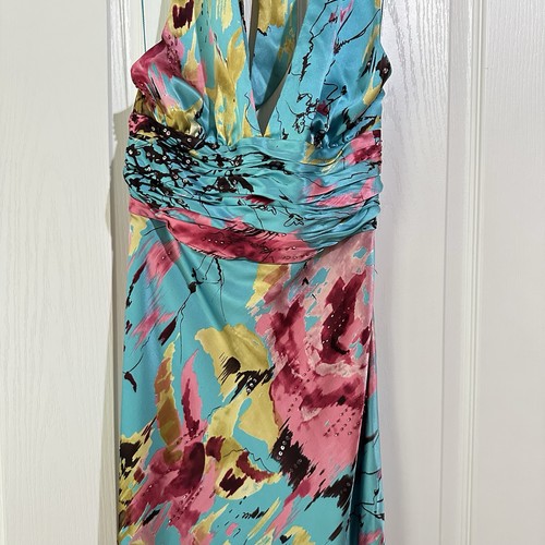 Maxi abito a sirena Adrianna Papell floreale con perline ballo Y2K taglia 6 100% seta - Foto 1 di 11