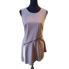 H x Halston - Mocha Brown Long Asymmetrical Zip Accent Tunic, Size S (4-6)