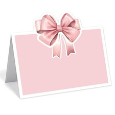 Pink Bow Place Cards 24 PCS Watercolor Tent Name Coquette Baby Shower Party