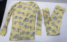 Little Sleepies Elephant Snuggled Kids Pajama Set 7/8 Yellow Long Sleeve Bamboo