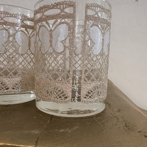 Juego de 4 vasos de whisky vintage firmados Georges Briard mariposa y encaje - Imagen 5 de 8