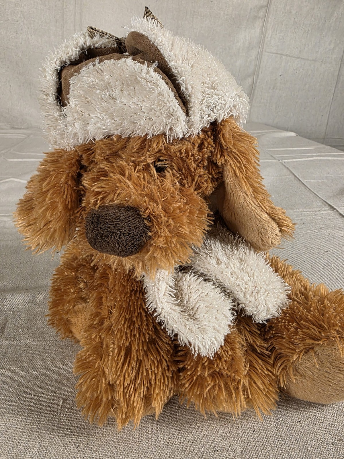 HugFun Brown Dog Plush with Winter Hat and Scarf Stuffed Animal