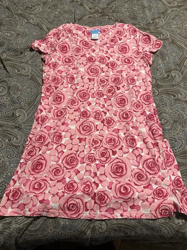 Nick & Nora Kurzarm Nachthemd rosa Rosen Gr. XL 100% Baumwolle Nachthemd