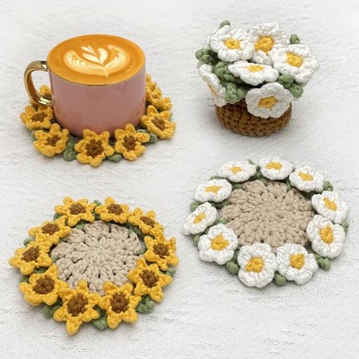 Crochet Kit for Beginners, Learn Crochet Flower Coaster Kit, Include Video Tu...