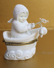 Dept 56 Snowbabies. "Rock a Bye Baby" White & Gold Hinged Trinket Box.