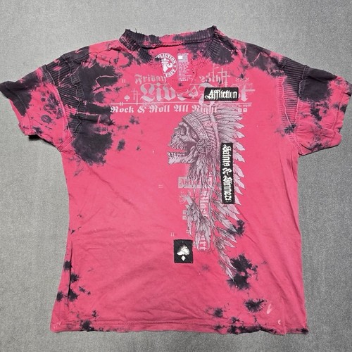 AFFLICTION Herren T-Shirt BRIXTON TRIBE Rot Vintage Indianer Totenkopf Biker 3XL AOP