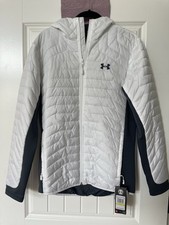Under Armour White ColdGear Reactor Puffer Full Zip Hooded Jacket Men  s MED NWT