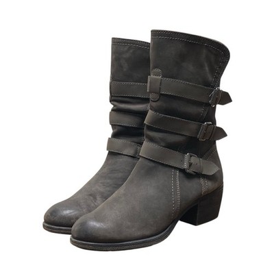 Cobb Hill Anisa 3 Buckle Boots Women s Size 8 Gray Distressed Leather (HF31)