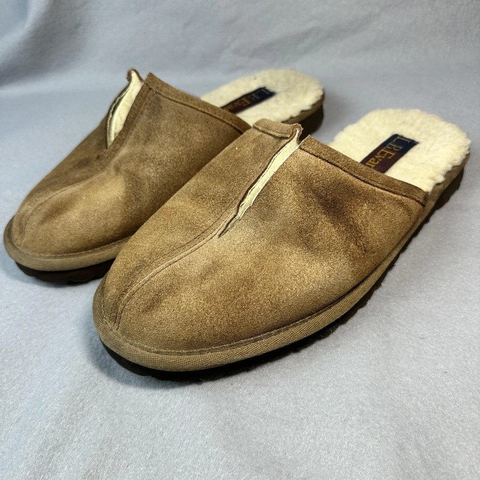 L.B. Zapatillas Evans Para Hombre Talla 10 Marrón Gamuza Forradas de Vellón Mula Sin Cordones 8020 Foto 2 de 4