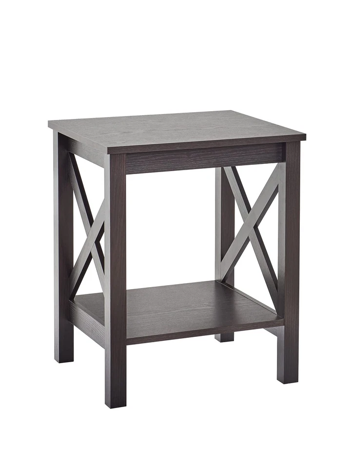 Mesa auxiliar o auxiliar de diseño con marco X 3905 con estante, madera de nogal negro Foto 2 de 4