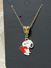 Snoopy Heart Love Gold Enamel Charm Pendant Fashion Fun Boho Gold Necklace 18  