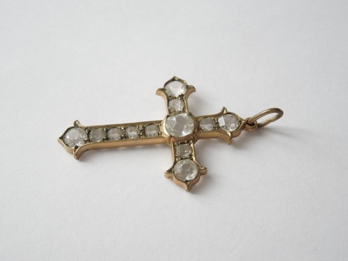 Anhänger Kreuz Goldfarben Glassteine Antik Optik 3,8 g/4,8 x 2,8 cm - Bild 3 von 4