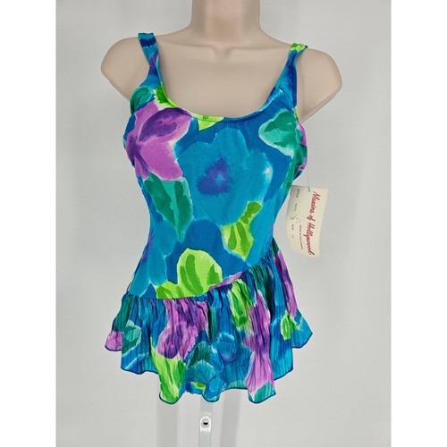 Vintage 1980s Maxine of Hollywood One Piece Swimsuit Swim Dress Colorful Sz 12