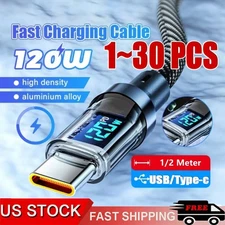 120w Super Fast USB Type-C Charging Braid Phone Charger Lead with Display LOT