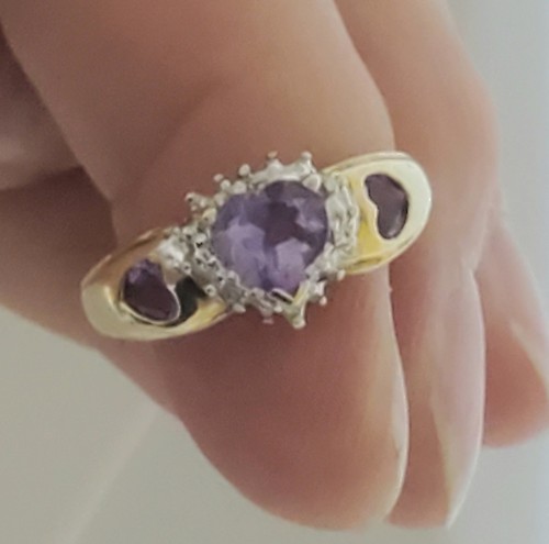 Ring 10 Karat Gelbgold, Amethyst & Akzent (2,6 g). Größe 6,75. Signiert JCM. (OGJ2312) - Bild 5 von 20
