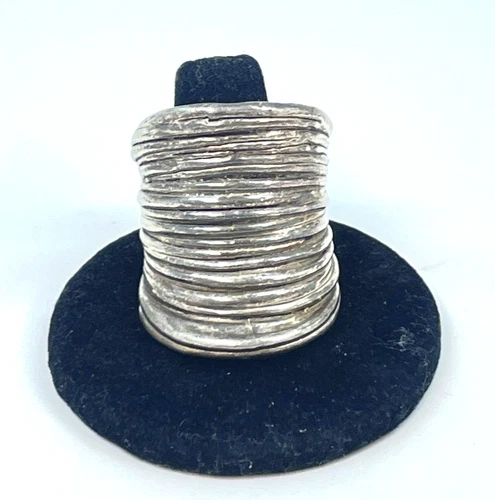 Sterling Knuckle Ring 925 MOD Electroform Rippled Wave Silver Israel VTG sz 9
