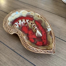 Mid Century Modern Glazed Ceramic Ashtray Vintage 60s, Brown with Red and Black