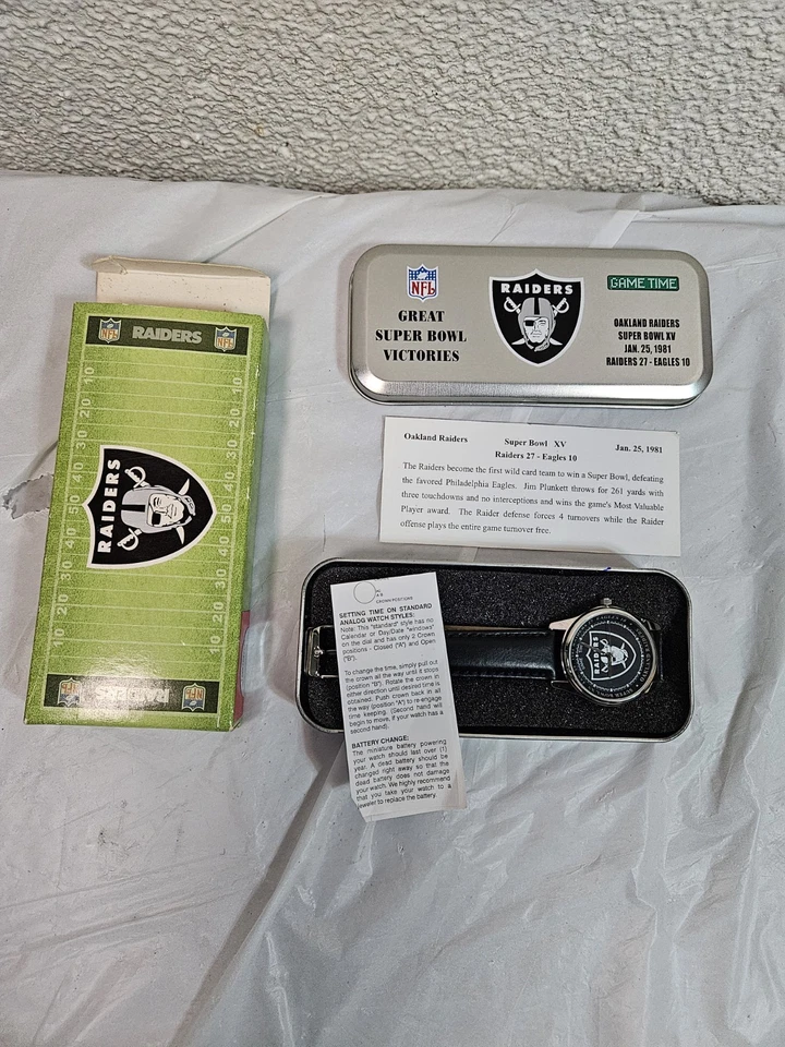 Reloj Victoria Oakland Raiders Super Bowl 1981 de colección con estuche y caja originales Foto 3 de 4