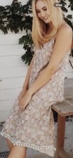 Anthropologie RAGA Womens Amalfi Sequin V-Neck Beige Sleeveless Dress Size S NWT